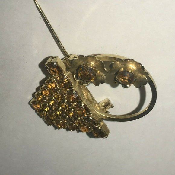 Vtg Brooch Yellow Flowers Basket Glass Rhinestone - Picture 5 of 10